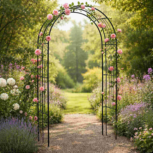 Pergola De Gradina, arcada eleganta flori, Dimensiune 145 x 38 x 240 cm , Culoare Negru - MAXY