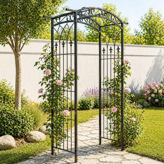 Pergola de gradina, arcada metalica, 105x46x215 cm, Culoare Negru - MAXY