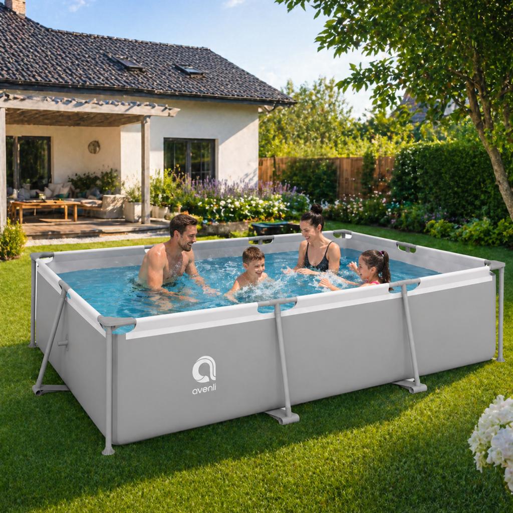 Piscină dreptunghiulară cu cadru metalic 300x207x65 cm gri - MAXY