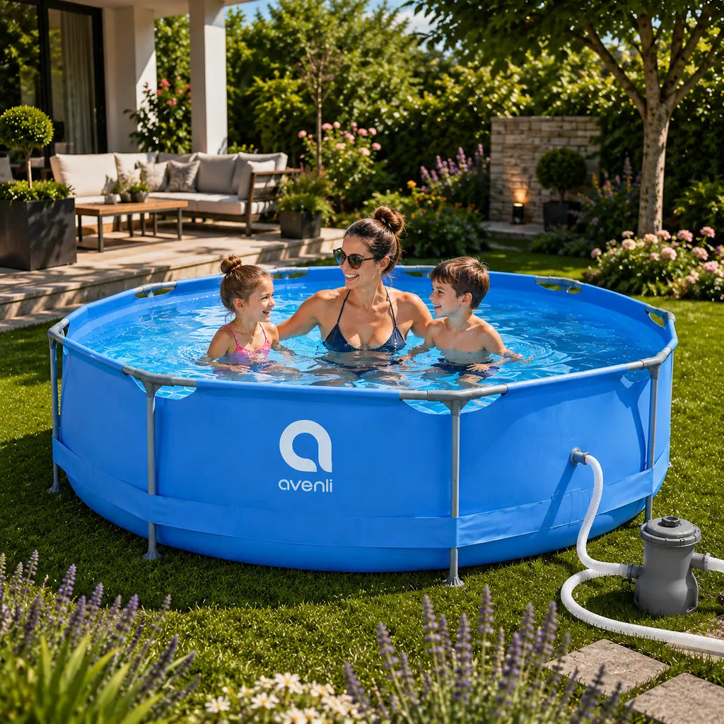 Piscina Rotunda cu Cadru Metalic Avenli 305 x 76 cm, Pompa de Filtrare 2006 L/h Inclusa