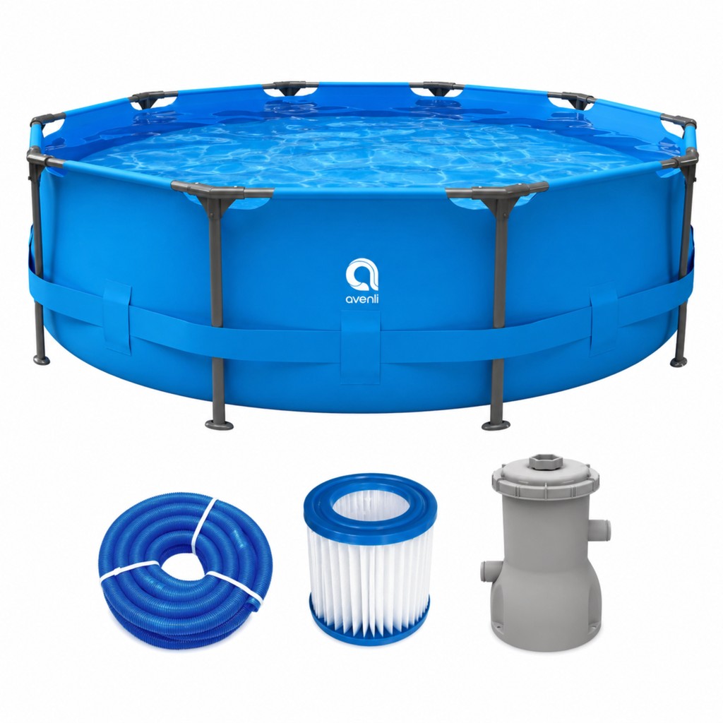 Piscina rotunda cu cadru si pompa filtrare 366x366x76 cm albastru - MAXY