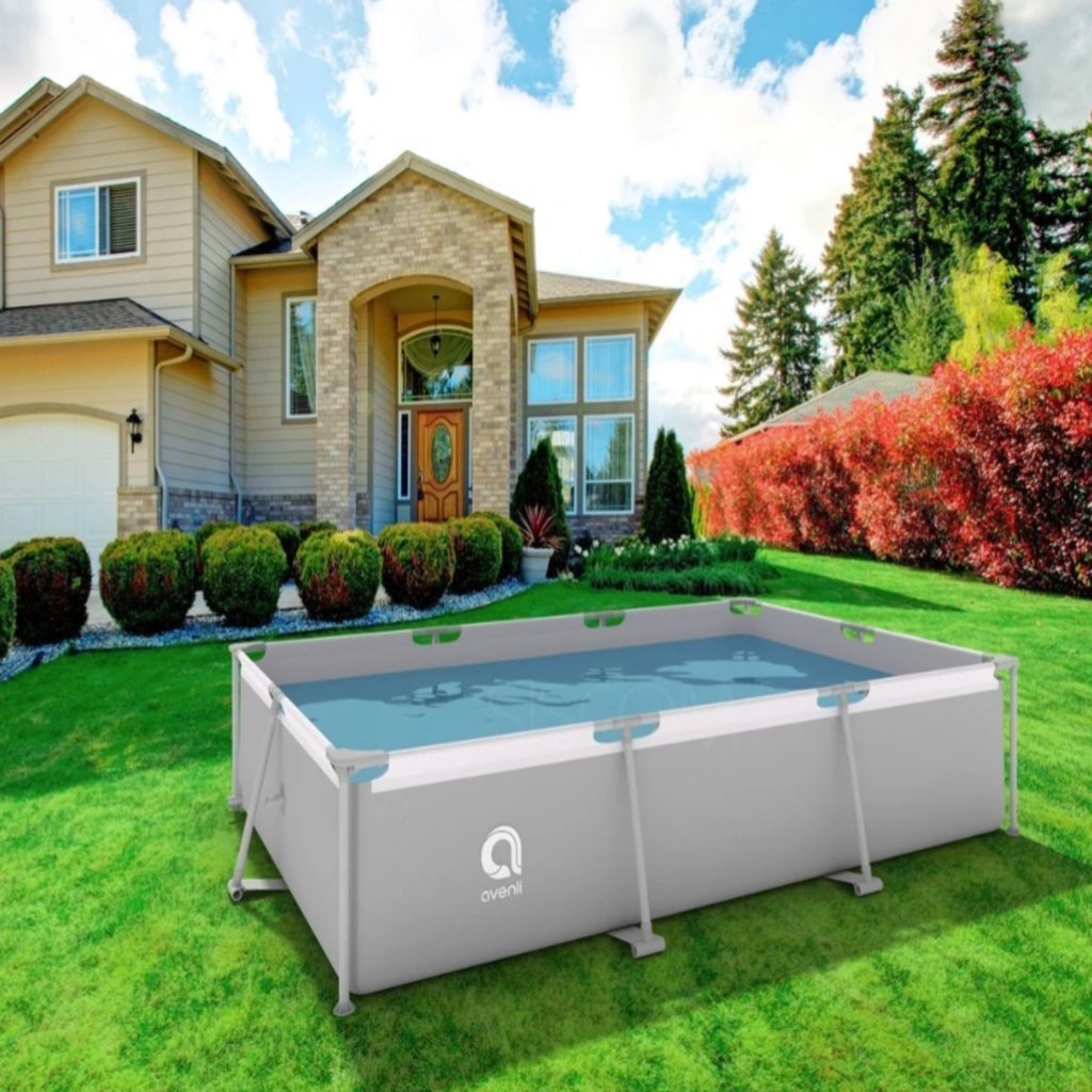 Piscina Dreptunghiulara Avenli 300x207x65 cm cu Cadru Metalic si Pompa de Filtrare Inclusa, Gri