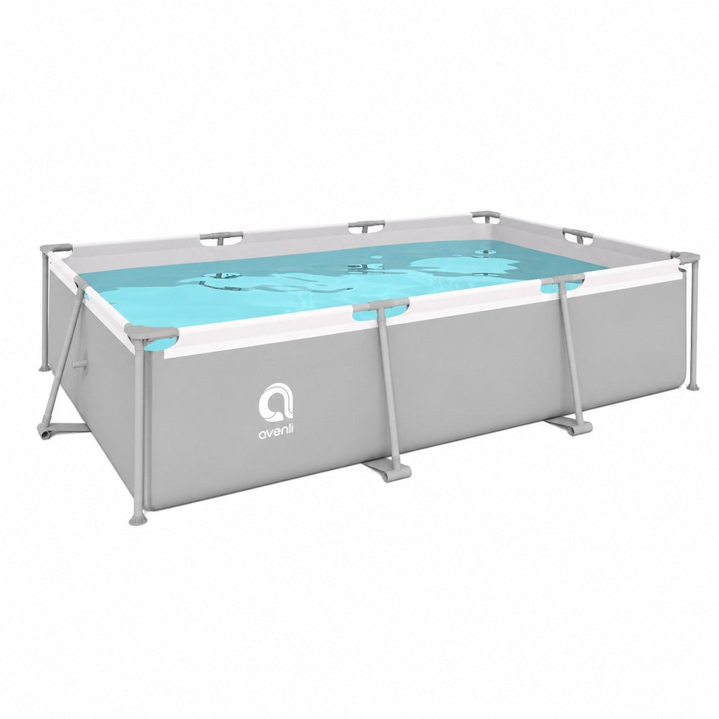 Piscina Dreptunghiulara Avenli 300x207x65 cm cu Cadru Metalic si Pompa de Filtrare Inclusa, Gri