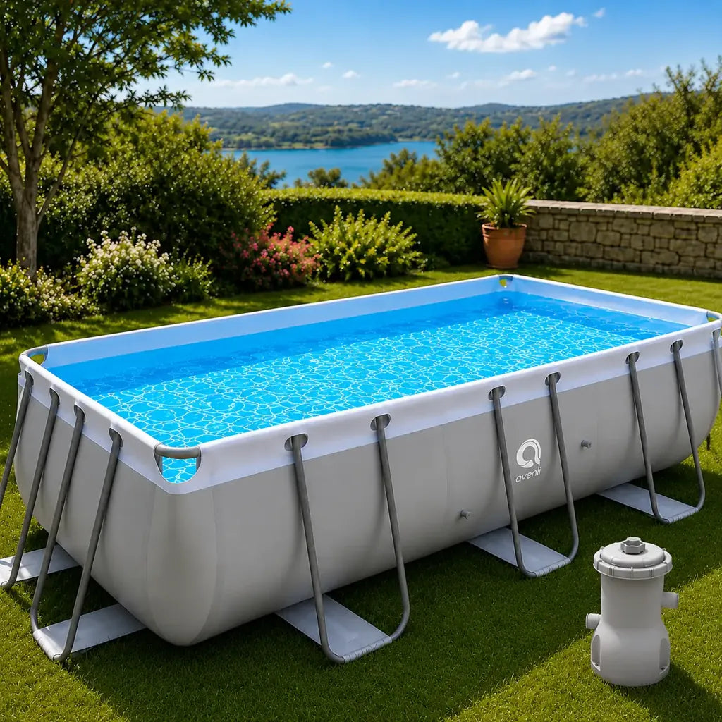 Piscină Dreptunghiulară Avenli 400 x 200 x 99 cm cu Cadru Metalic și Pompa de Filtrare Inclusă