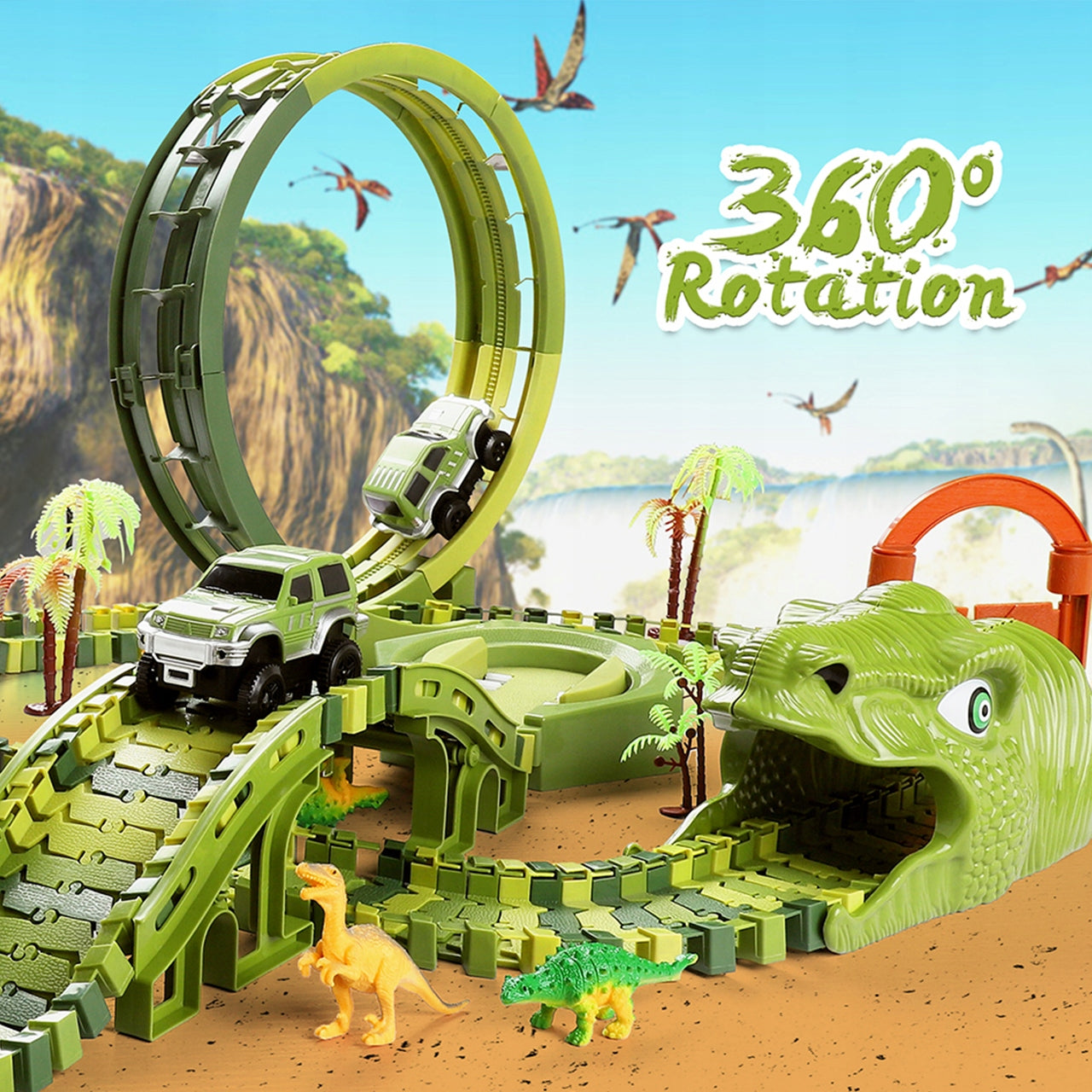 Pista De Curse Dinozaur Park Cu 260 Elemente, Masina Off-Road, 3 Ani+ - MAXY