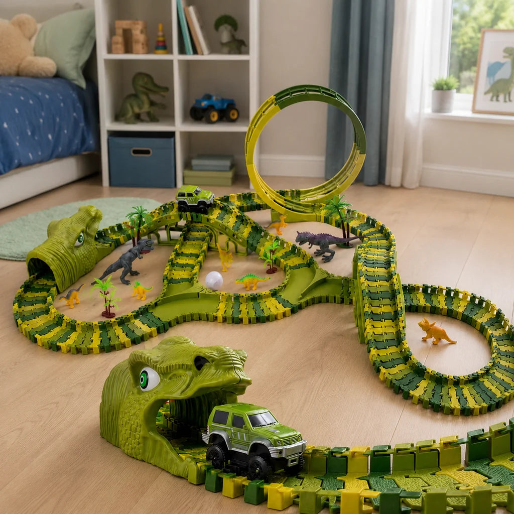 Pista De Curse Dinozaur Park Cu 260 Elemente, Masina Off-Road, 3 Ani+ - MAXY