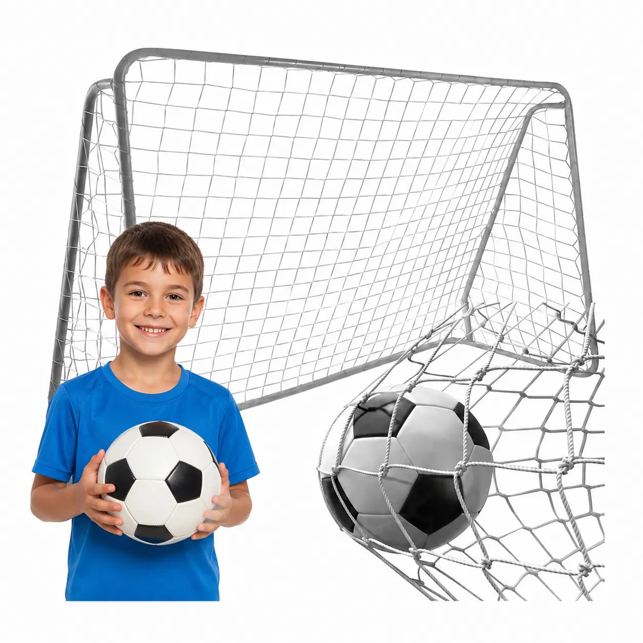 Plasă pentru Poartă de Fotbal 213 x 150 x 90 cm, HDPE Rezistent, Albă - MAXY