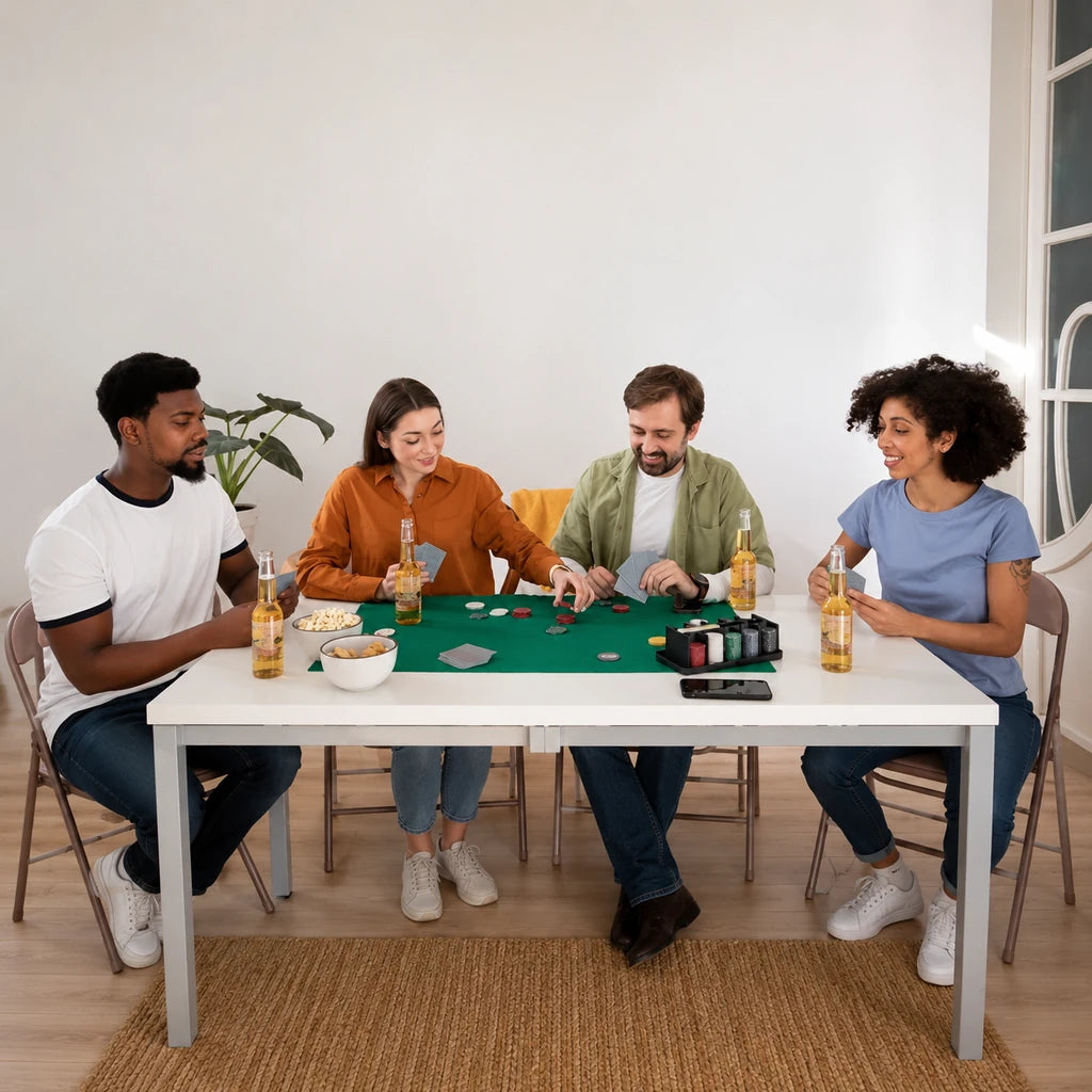 Set De Poker Texas, 200 De Jetoane, Covoraș 92x58 cm, 2 Pachete De Cărți, Cutie Metalică