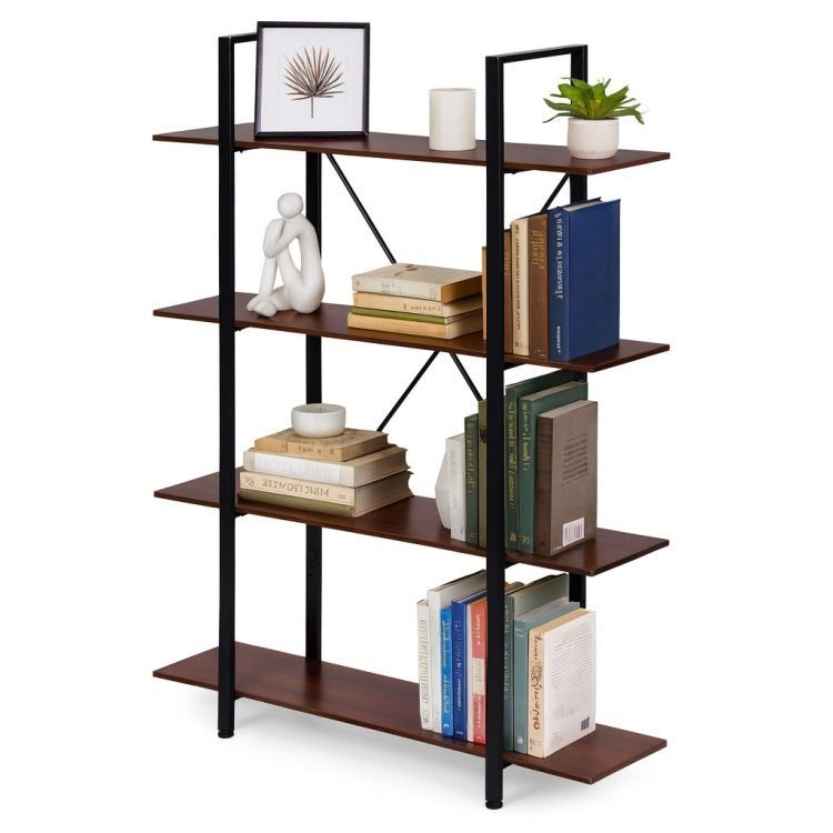 Raft Bibliotecă cu 4 Polițe în Stil Industrial 105x27,5x140cm, MDF și Metal