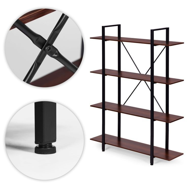 Raft Bibliotecă cu 4 Polițe în Stil Industrial 105x27,5x140cm, MDF și Metal