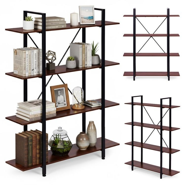 Raft Bibliotecă cu 4 Polițe în Stil Industrial 105x27,5x140cm, MDF și Metal