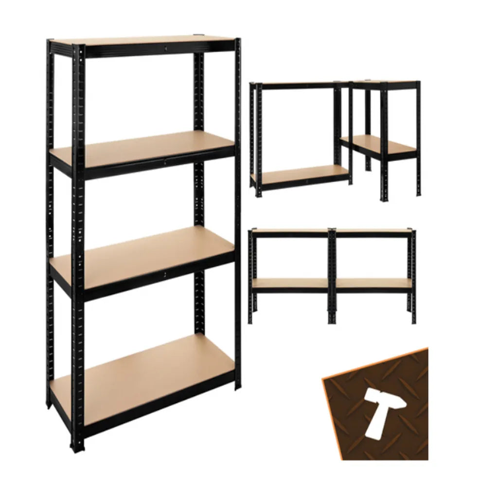 Raft Metalic pentru Depozitare cu 4 Polițe, 150x75x30 cm, Negru - MAXY
