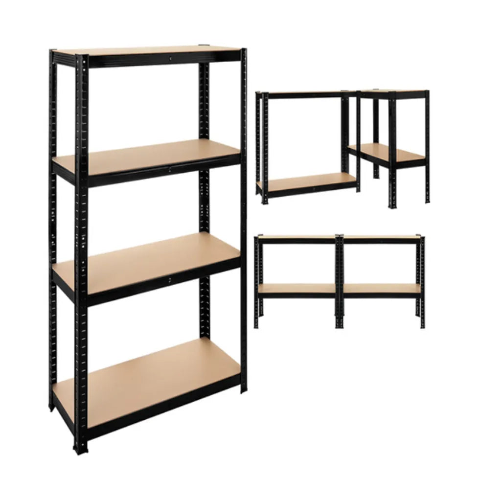 Raft Metalic pentru Depozitare cu 4 Polițe, 150x75x30 cm, Negru - MAXY
