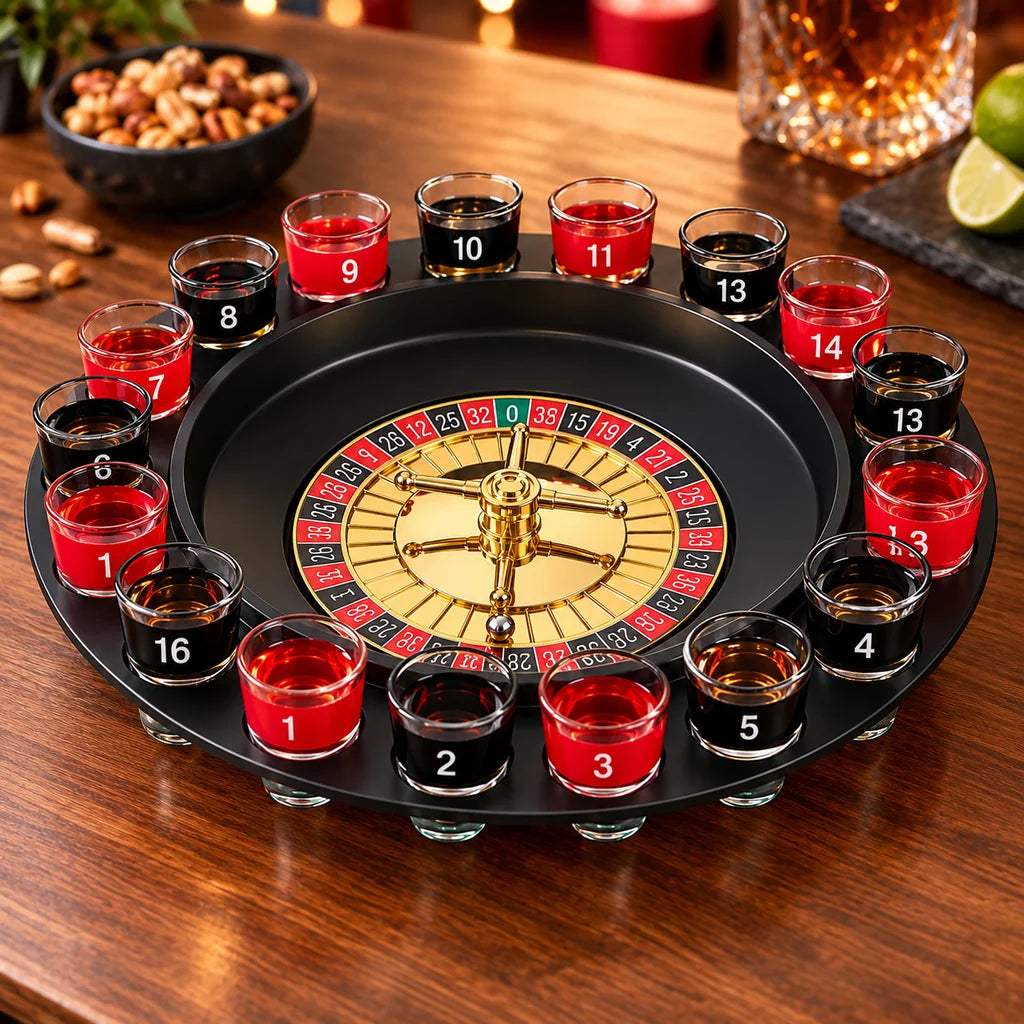 Joc Ruleta Cu 16 Pahare De Shot, 2 Bile Metalice, Joc Pentru Petreceri