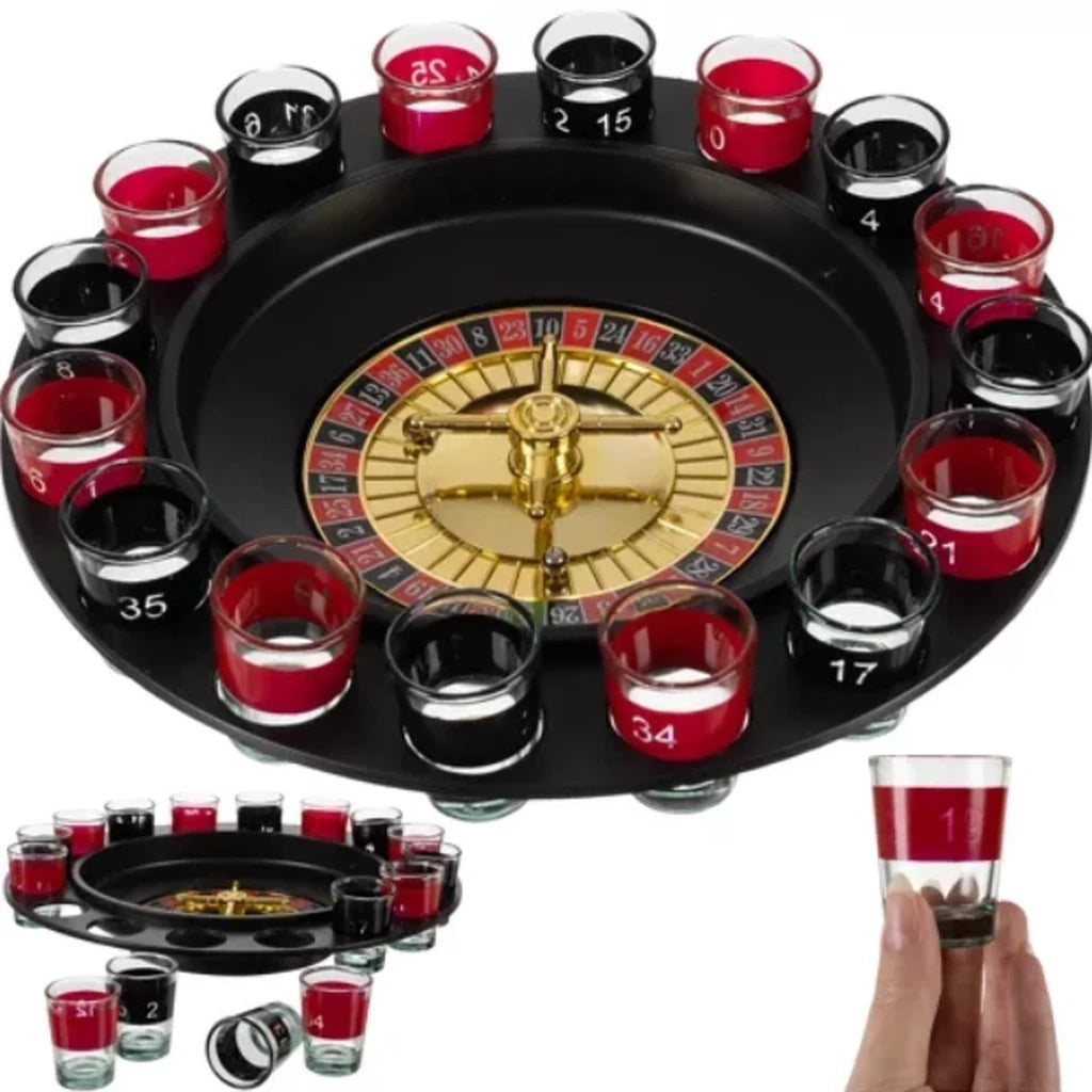 Joc Ruleta Cu 16 Pahare De Shot, 2 Bile Metalice, Joc Pentru Petreceri