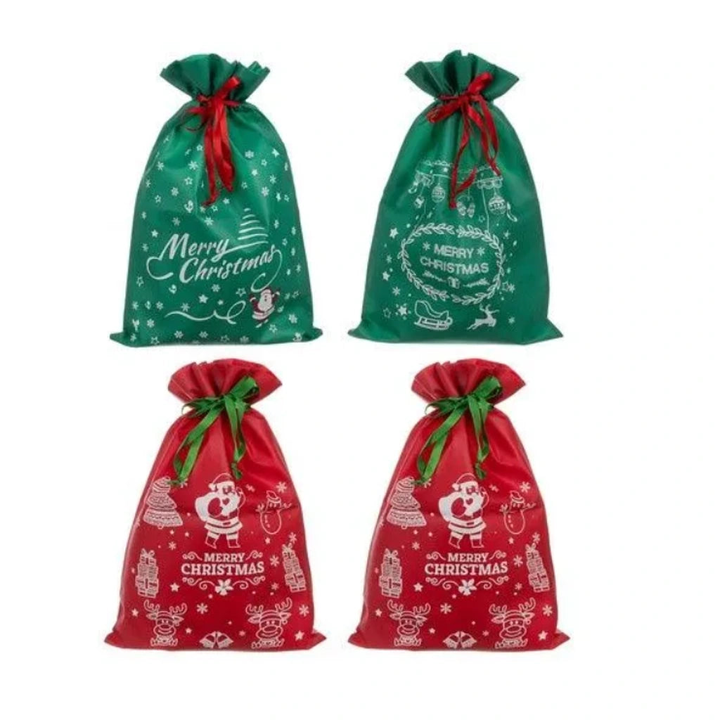 Set 4 Saci de Crăciun pentru Cadouri, Roșii și Verzi, 29,5 x 45 cm