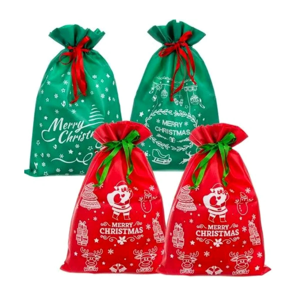 Set 4 Saci de Crăciun pentru Cadouri, Roșii și Verzi, 29,5 x 45 cm