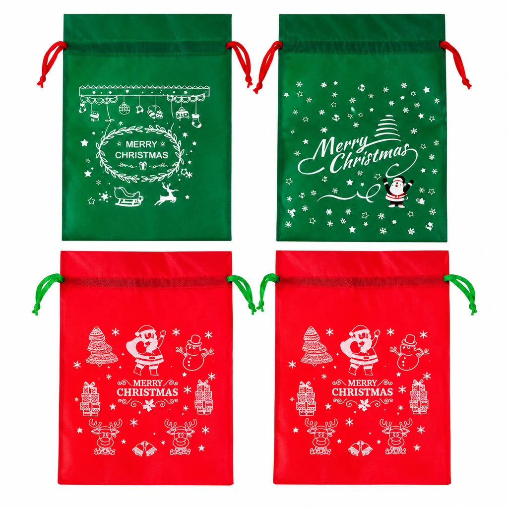 Set 4 Saci de Crăciun pentru Cadouri, Roșii și Verzi, 29,5 x 45 cm