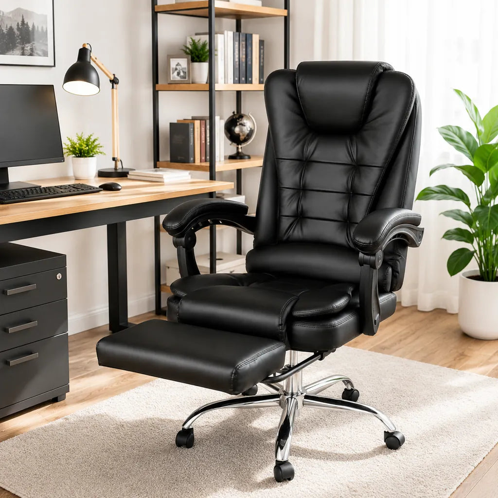 Scaun Directorial Ergonomic cu Suport pentru Picioare și Suport Lombar, Negru - MAXY
