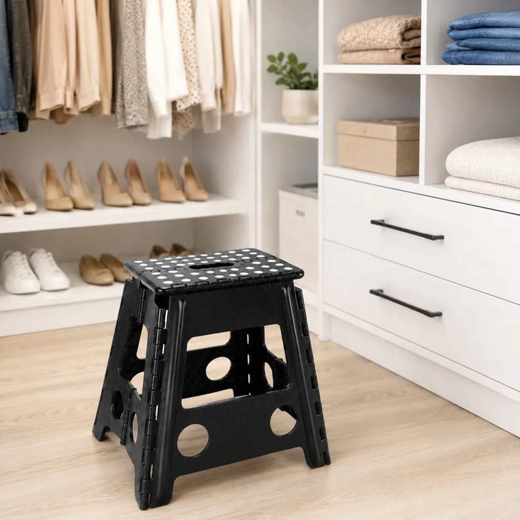 Scaun Pliabil Tip Taburet, 39 cm, Alb Negru - MAXY