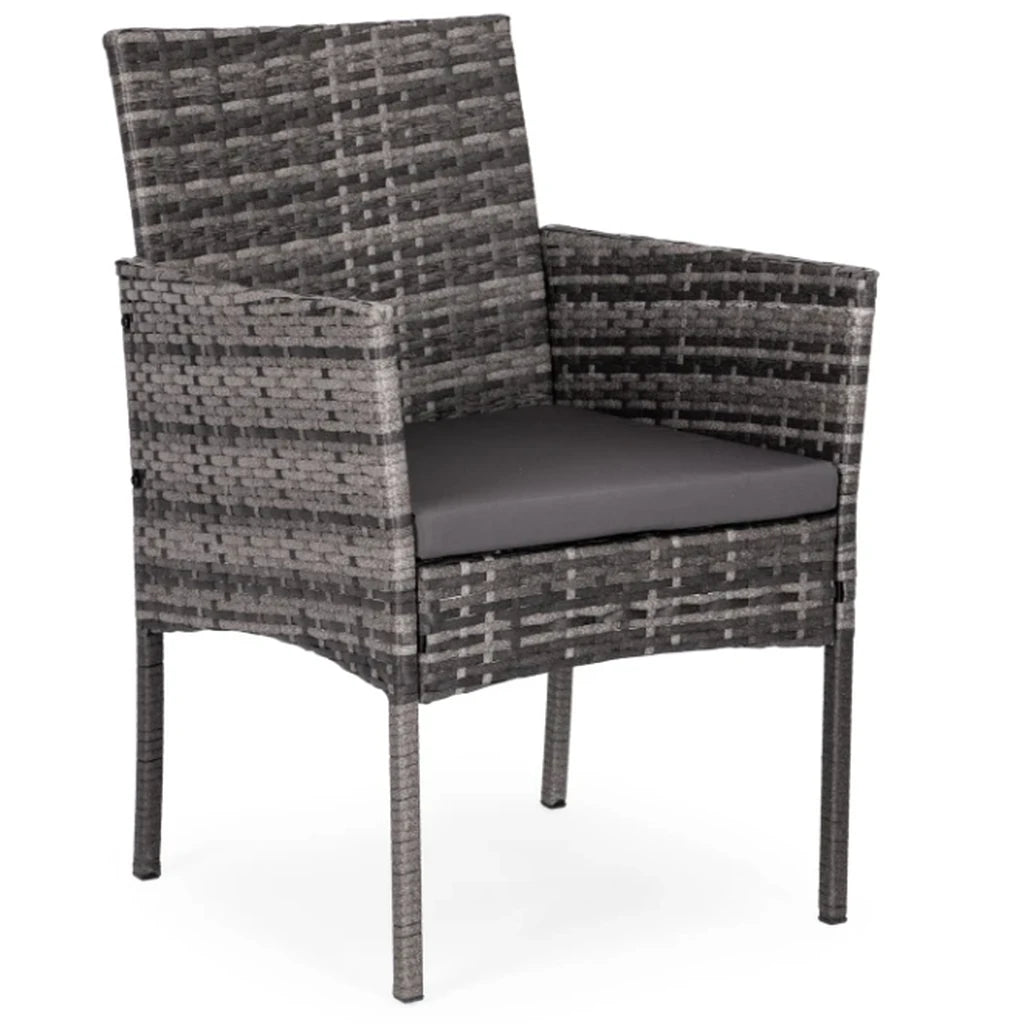Set Mobilier de Grădină cu Masă, Canapea și 2 Fotolii, Maro Bej, Perne Gri