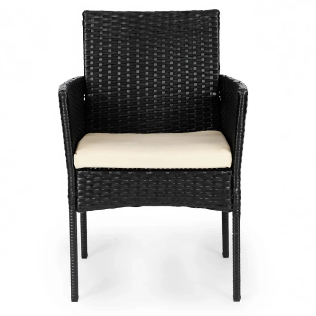 Set Mobilier de Grădină cu Masă și 2 Fotolii din Technoratan, Perne Crem, Negru