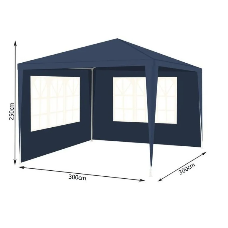 Pavilion Grădină 3x3x2.5m cu 2 Pereți Laterali Albastru - MAXY