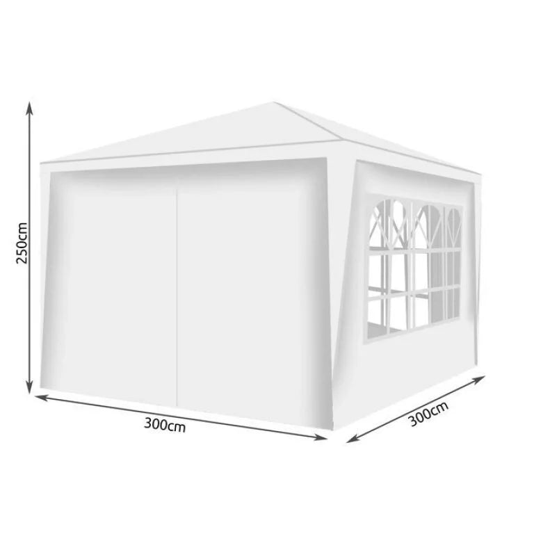 Pavilion de Grădină 3x3 m cu 4 Pereți Laterali și Ferestre, Alb