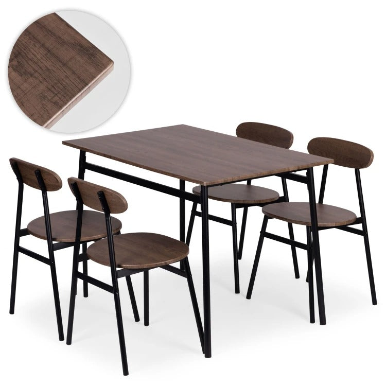 Set Masa Si 4 Scaune OSLO Pentru Sufragerie, Bucatarie, Maro Inchis