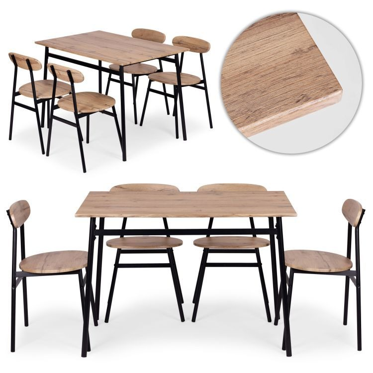 Set Masă și 4 Scaune pentru Bucătărie,Sufragerie OSLO, 110x70x75.5cm, Maro Deschis