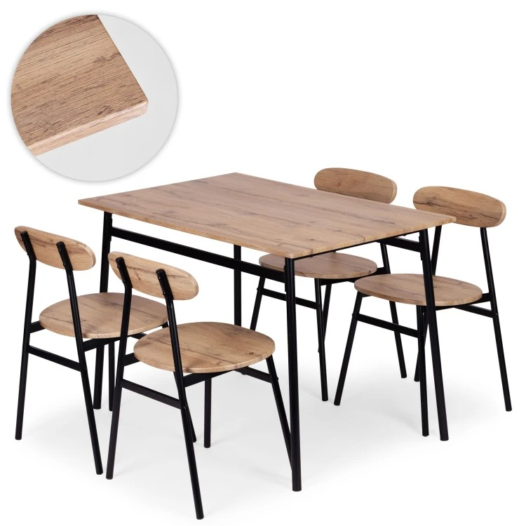 Set Masă și 4 Scaune pentru Bucătărie,Sufragerie OSLO, 110x70x75.5cm, Maro Deschis