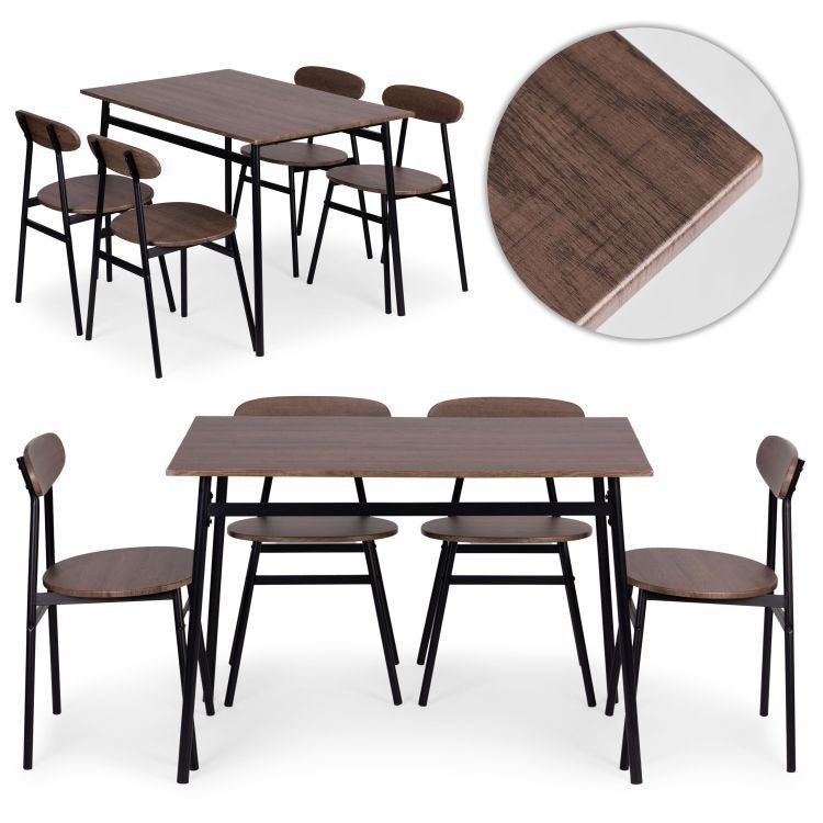 Set Masa Si 4 Scaune OSLO Pentru Sufragerie, Bucatarie, Maro Inchis
