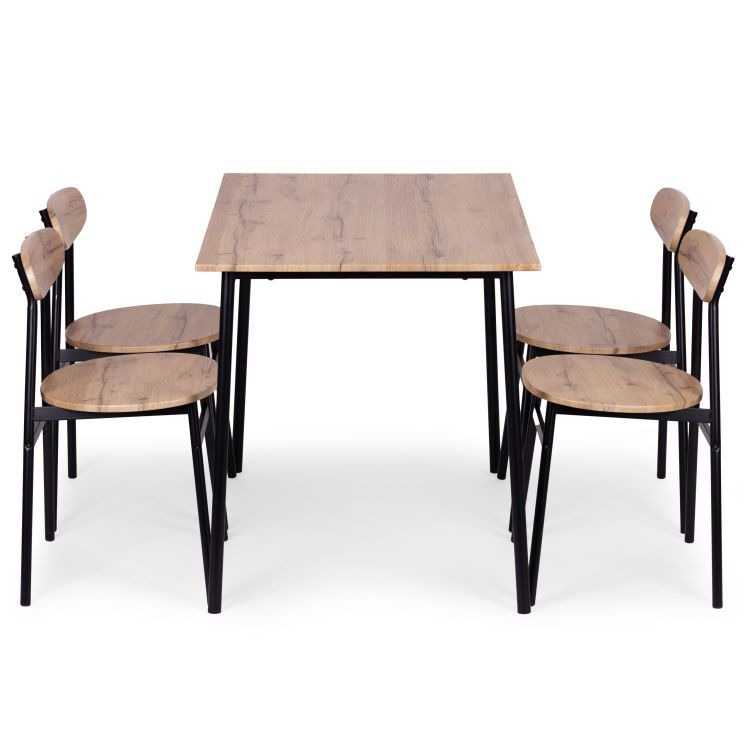 Set Masă și 4 Scaune pentru Bucătărie,Sufragerie OSLO, 110x70x75.5cm, Maro Deschis