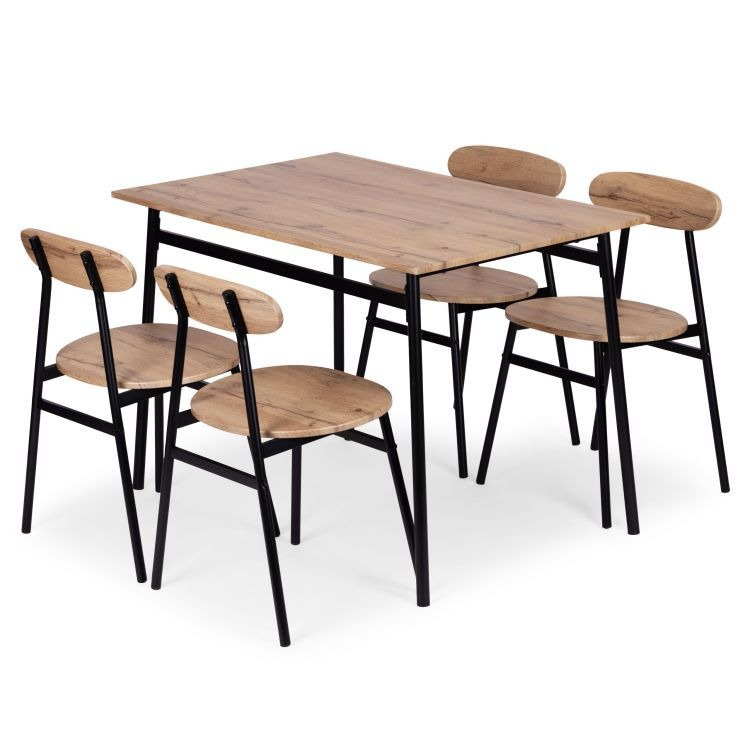 Set Masă și 4 Scaune pentru Bucătărie,Sufragerie OSLO, 110x70x75.5cm, Maro Deschis