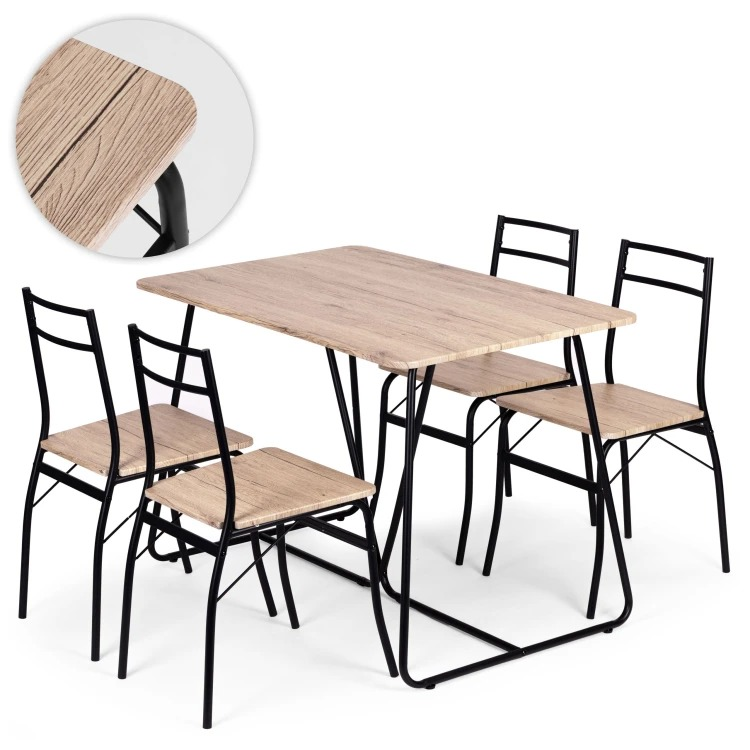 Set Masă și 4 Scaune pentru Bucătărie și Sufragerie PARIS, 110 x 70 cm, Maro Deschis - MAXY