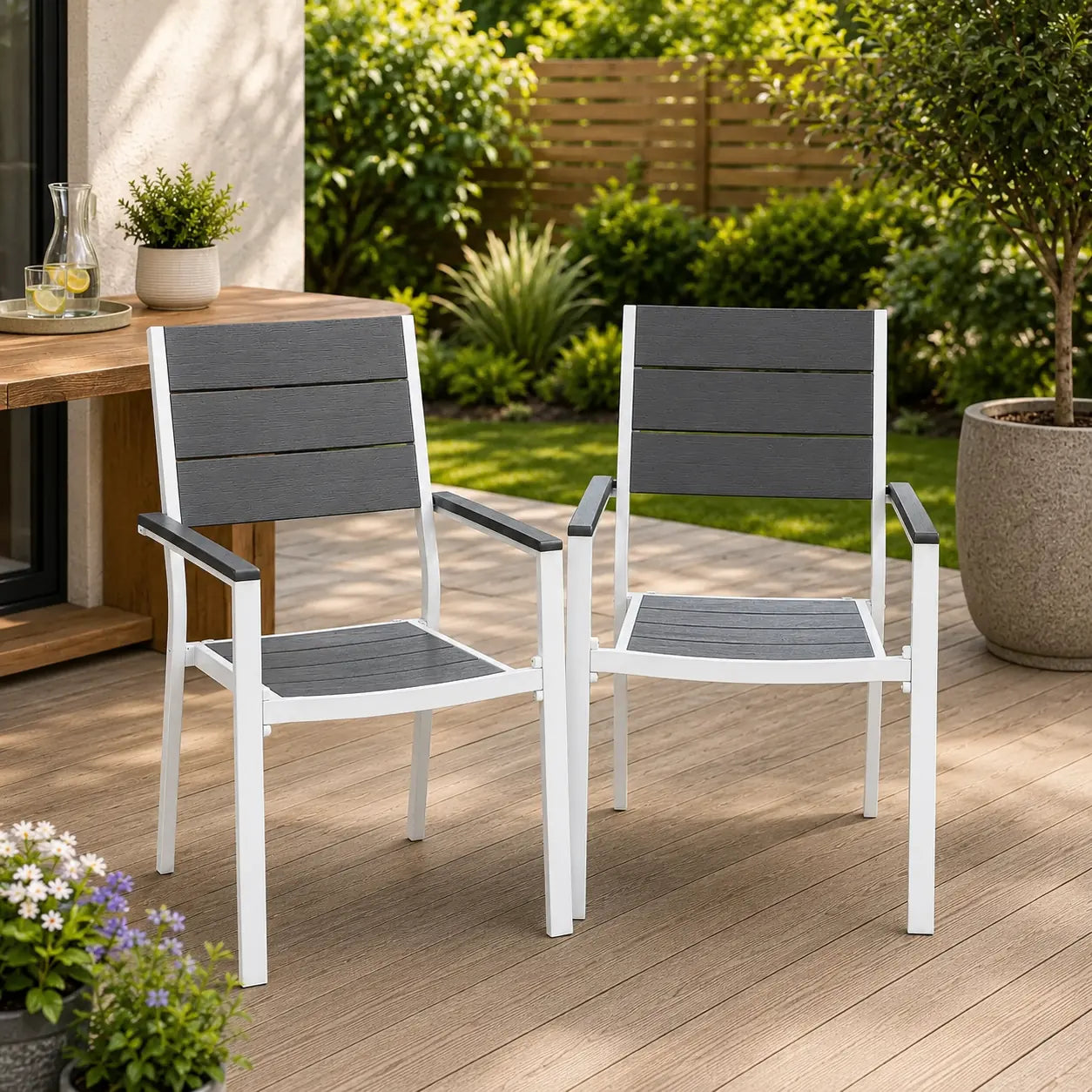 Set 2 Scaune de Grădină pentru Terasă și Balcon Gri-Alb