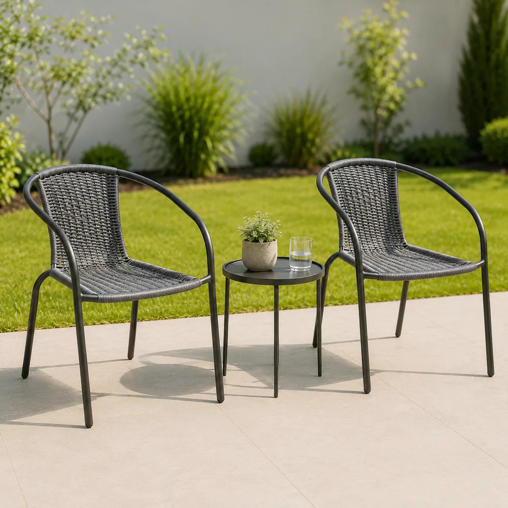 Set 2 Scaune Grădină din Ratan, Gri, 52x60x72 cm