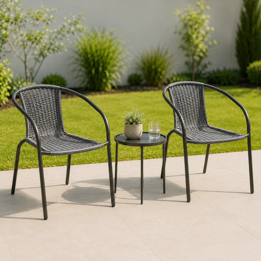 Set 2 Scaune Grădină din Ratan, Gri, 52x60x72 cm - MAXY