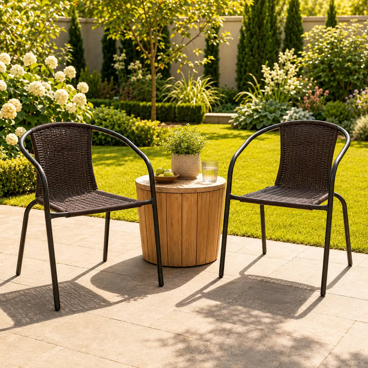 Set 2 Scaune Gradina Din Ratan, Maro Inchis, 52x60x72 cm