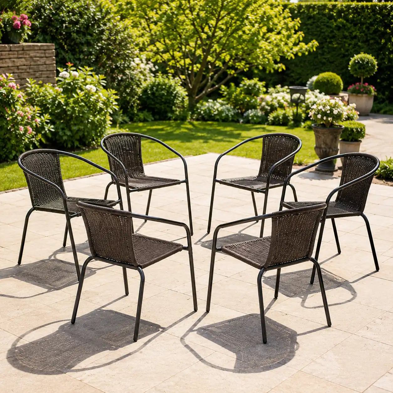 Set 6 Scaune Grădină Din Ratan Maro Închis 52x60x72 cm