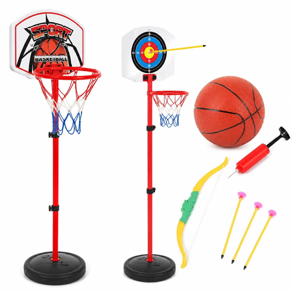 Set Sportiv 2 în 1 pentru Copii, Coș de Baschet, Țintă de Tragere, Arc , Minge și Pompă - MAXY