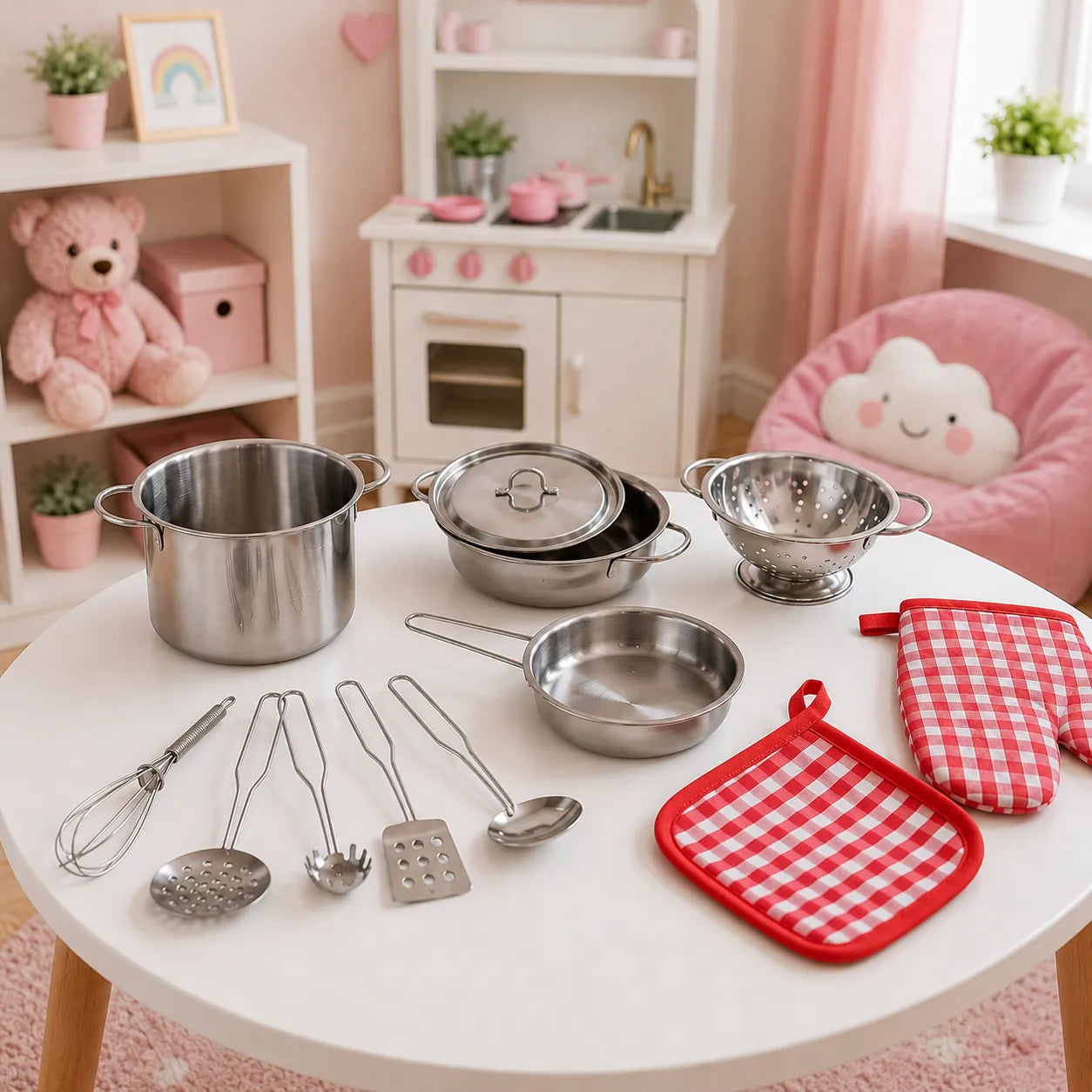 Set Bucătărie Copii din Metal, 13 Piese, cu Rucsac pentru Depozitare - MAXY