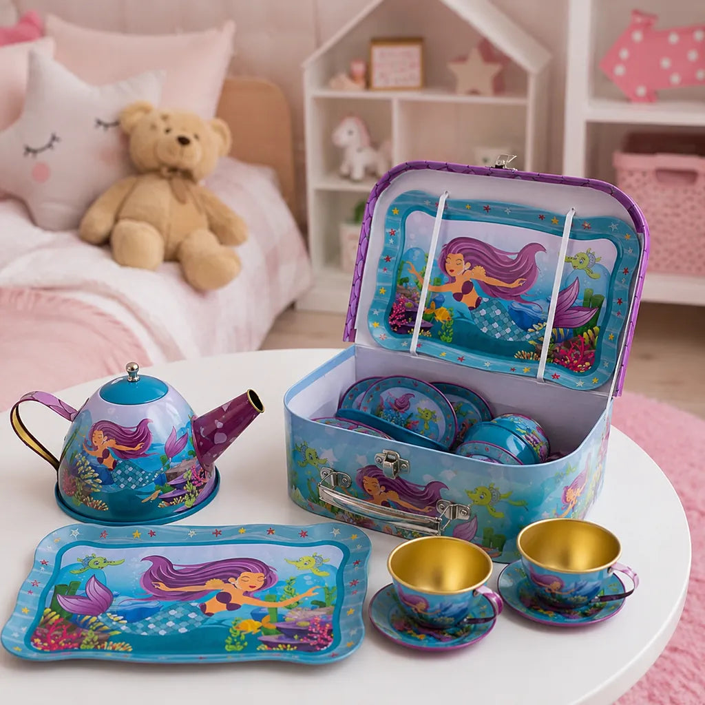 Set de Ceai Pentru Copii cu Model Sirena, 9 Piese, Multicolor - MAXY