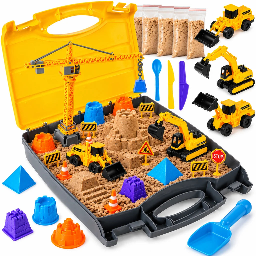 Set De Construcții Cu Nisip Creativ Și Valiză, 1500 g, Macara, Vehicule Și Accesorii