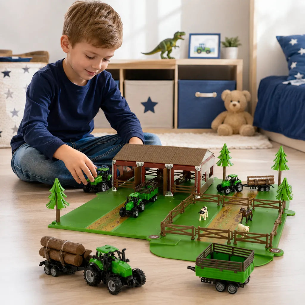 Set Fermă pentru Copii cu Tractor, Animale și Accesorii, 102 Piese - MAXY