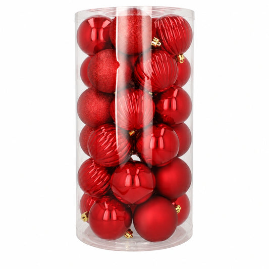 Globuri de Crăciun Roșii, Set 30 Bucăți, Diametru 7 cm - MAXY