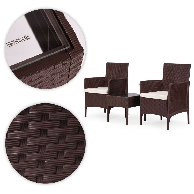 Set Masa Cu 2 Fotolii Gradina, Balcon, Terasa, Cu Perne Crem, Culoare Maro - MAXY