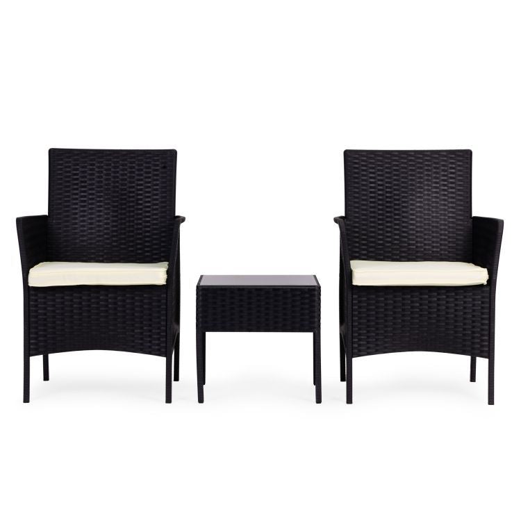 Set Masa Cu 2 Fotolii Gradina, Balcon, Terasa, Cu Perne Crem, Culoare Negru - MAXY
