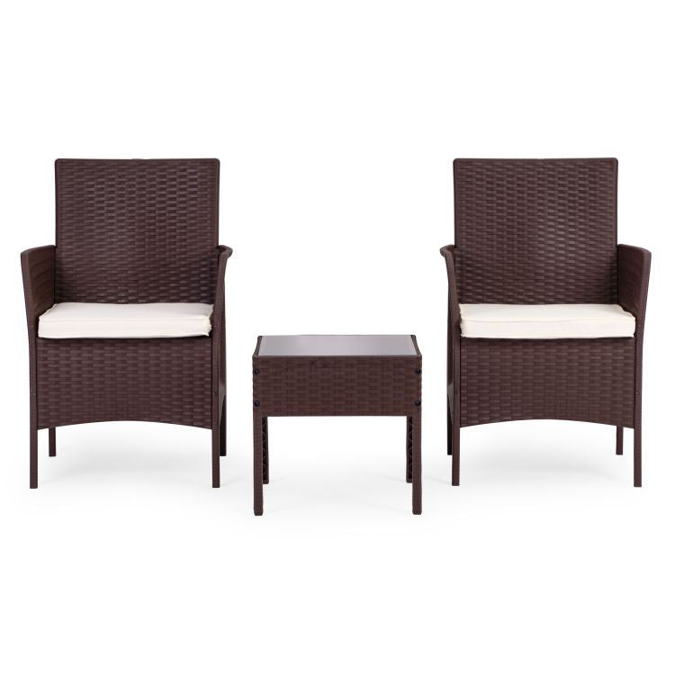 Set Masa Cu 2 Fotolii Gradina, Balcon, Terasa, Cu Perne Crem, Culoare Maro - MAXY