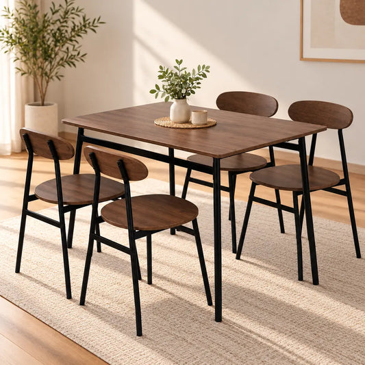 Set Masa Si 4 Scaune OSLO Pentru Sufragerie, Bucatarie, Maro Inchis - MAXY